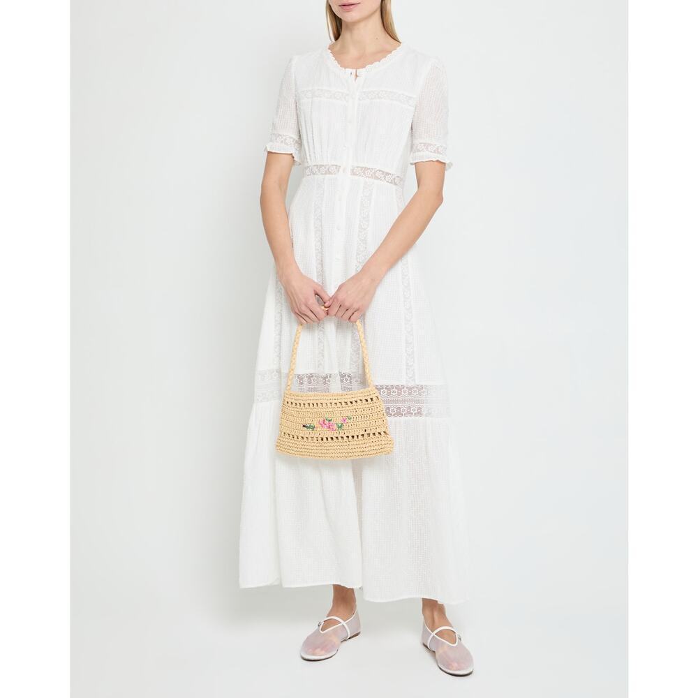 Kourt Women's Emi Lined Cotton Maxi Dress Short Sleeve White Size 4 NWT